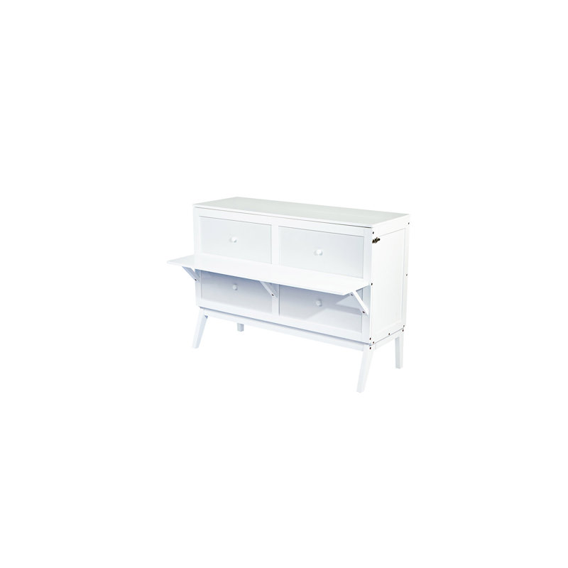 Lit escamotable avec port USB et tablettes amovibles de chaque côté, Double, Blanc