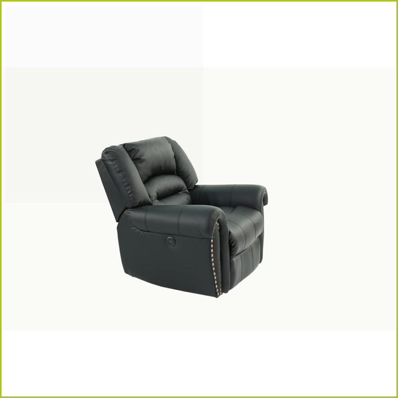 Fauteuil inclinable, fauteuil oscillant manuel moderne avec garniture cloutée | Noir | Cuir retravaillé
