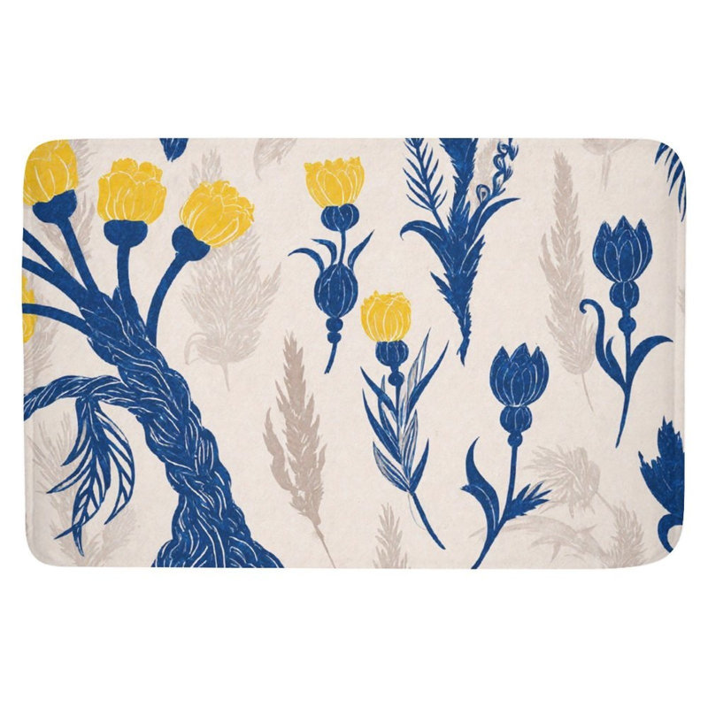 Tapis de bain jaune-bleu pour salle de bain, 16 x 24