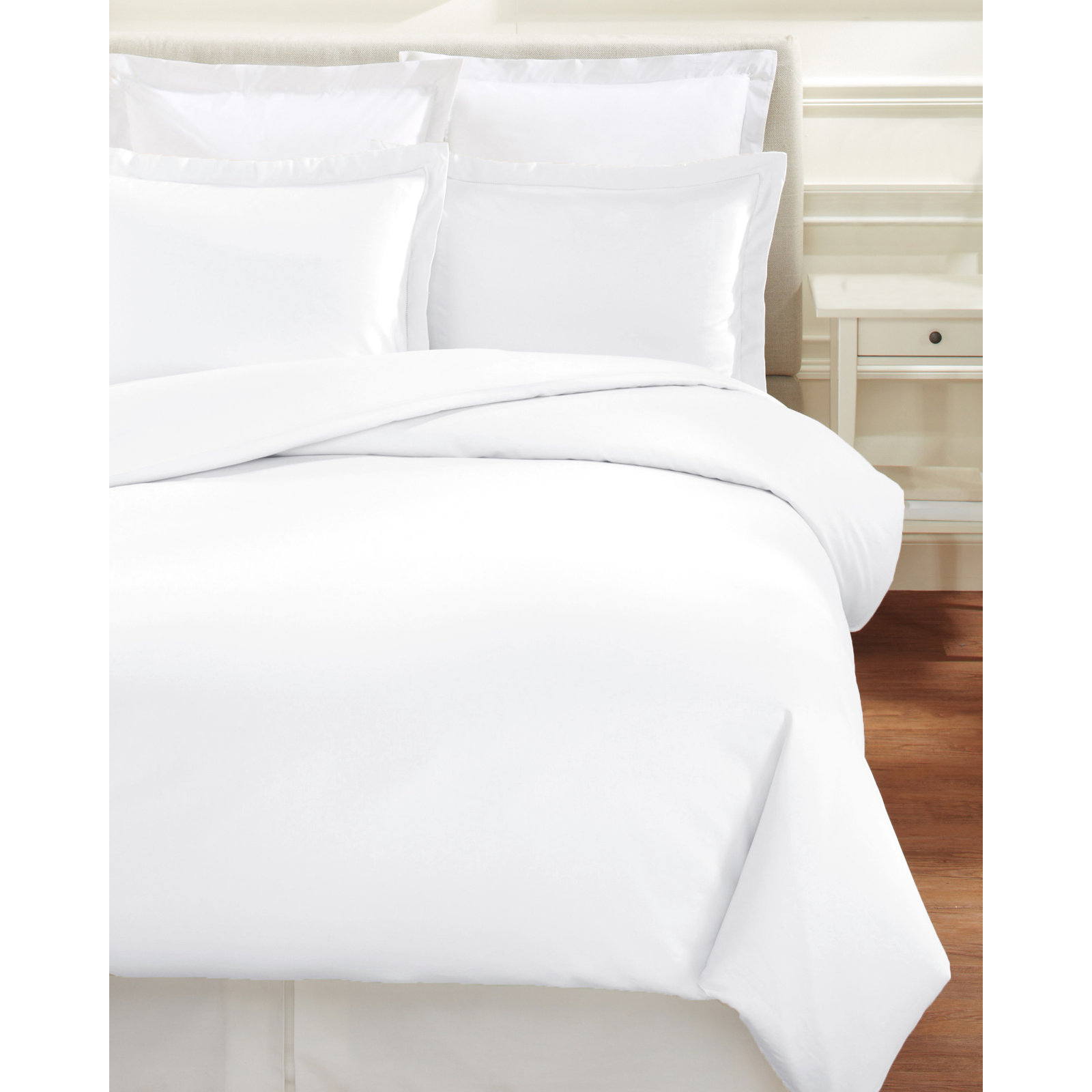 Hemstitch Cotton Duvet Cover Set, Twin, White