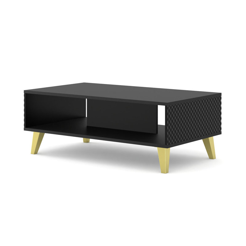 Fontainbleau Four Leg Coffee Table with Storage, Black, Beige