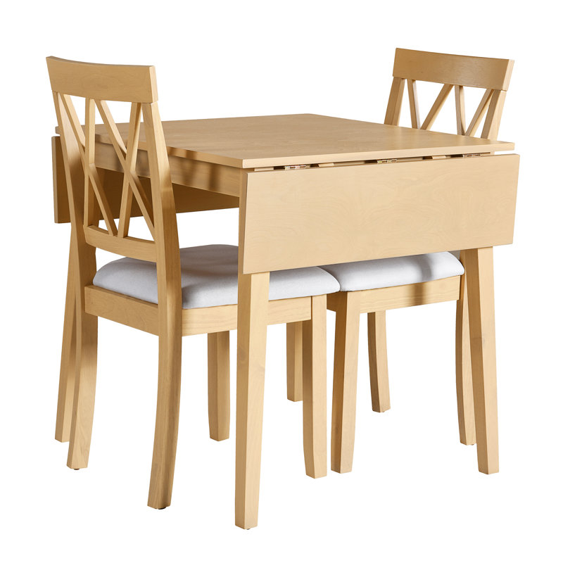 Ensemble de salle à manger extensible 3 pièces avec table à abattants et chaises rembourrées pour petits espaces, Natural