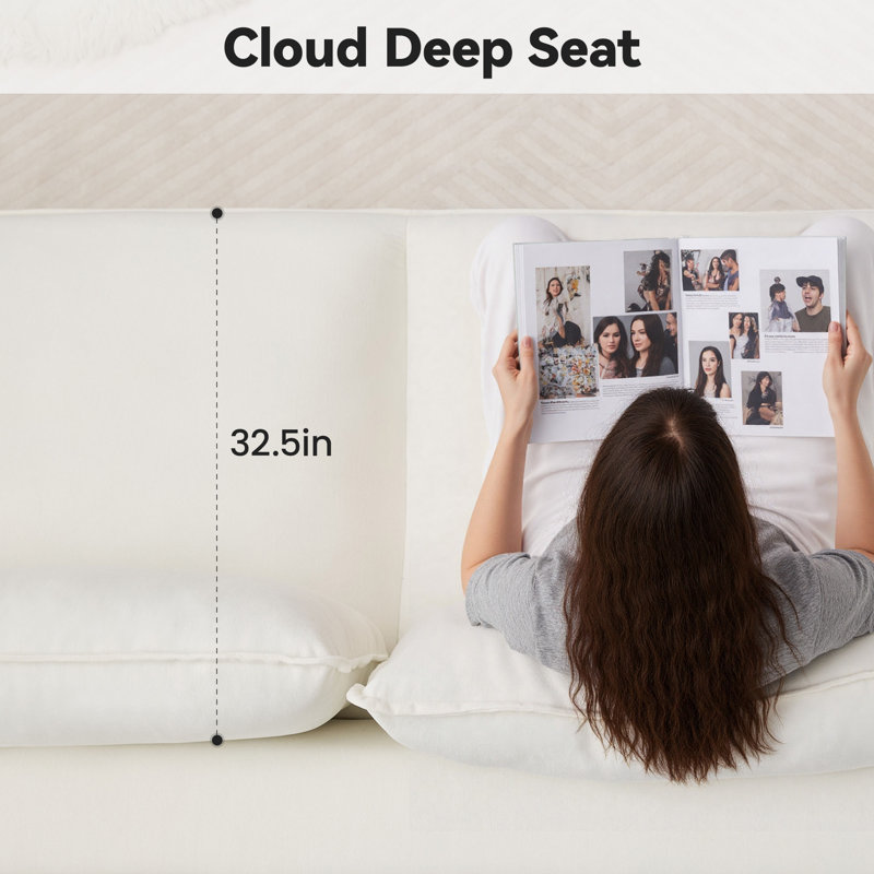 Boat-Shaped Armless Chenille Sofa, Ready-to-Use Compressed Packaging, White