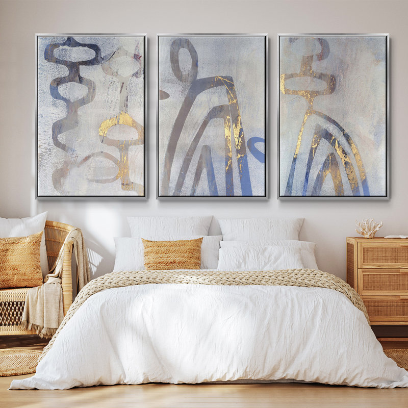 Linx I - Ensemble de 3 cadres flottants sur toile, Encadrement argenté, H 27 po x l 54 po x P 2 po
