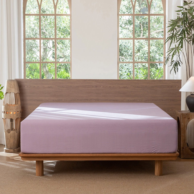 Drap-housse MooMee 100% coton lavé extra profond, Mauve clair, Très grand lit