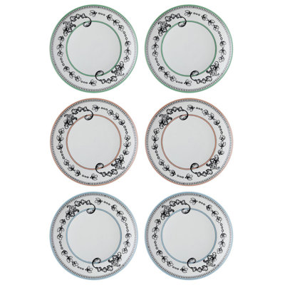 6 Pieces 100% Porcelain Floral Round Service Plate Set