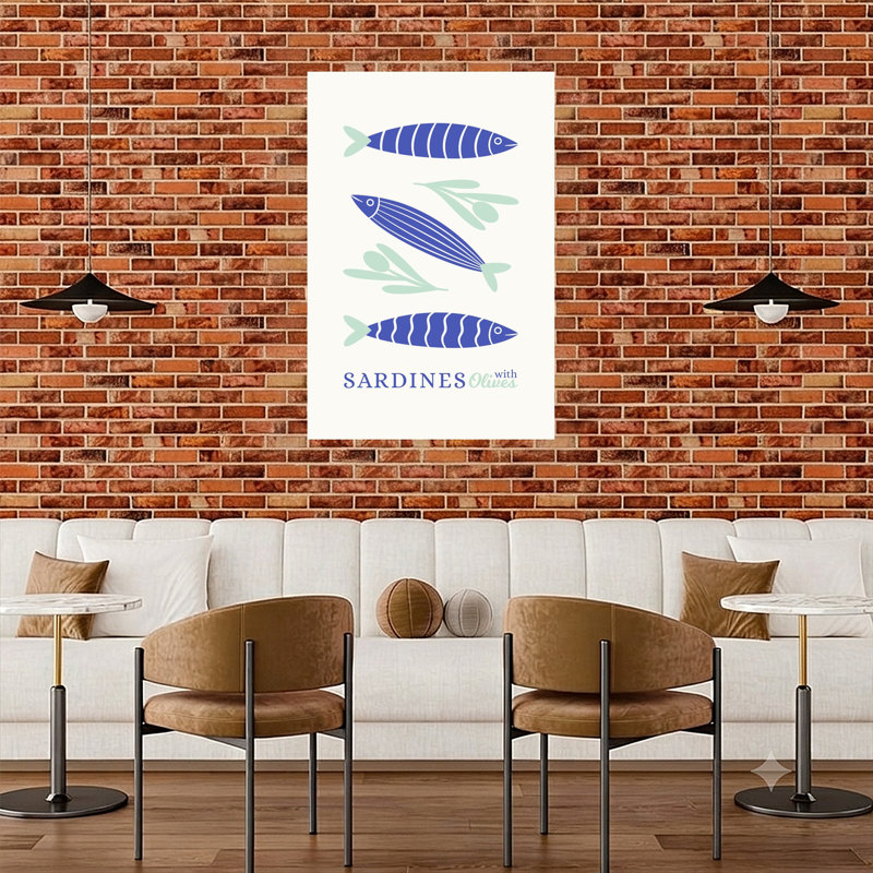 Art mural côtier sardines et olives, 48" H x 32" W