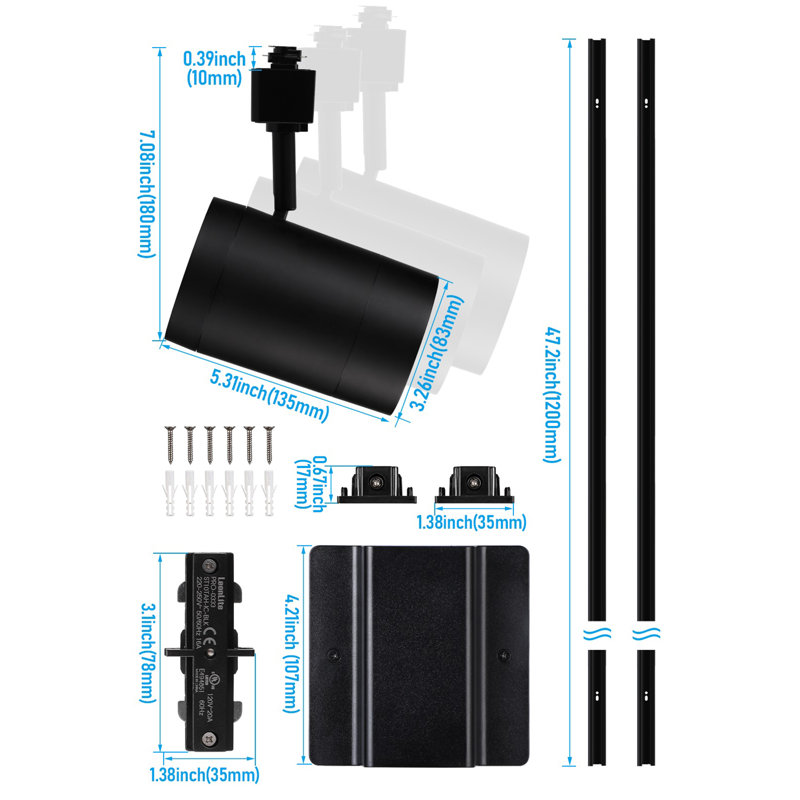 Ensemble d'éclairage sur rail Vectis H avec 3 spots DEL, rails et rosace flottante, intensité variable, noir, Noir