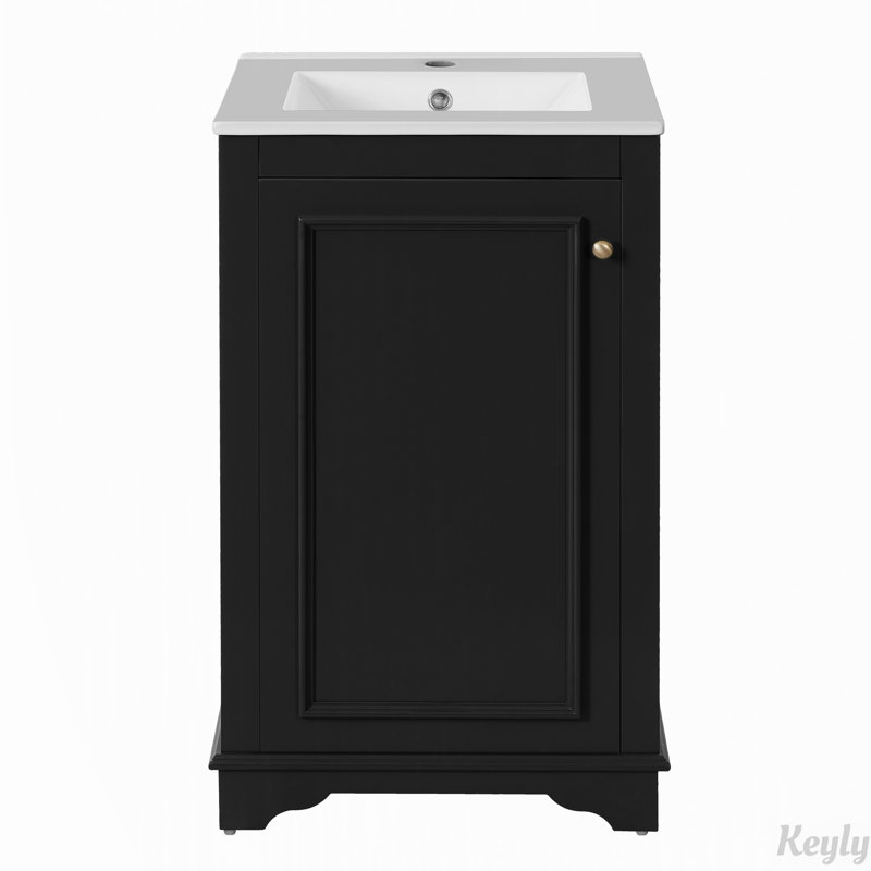 Meuble-lavabo de 20 po avec lavabo en céramique, porte à fermeture douce, tablette réglable, Noir