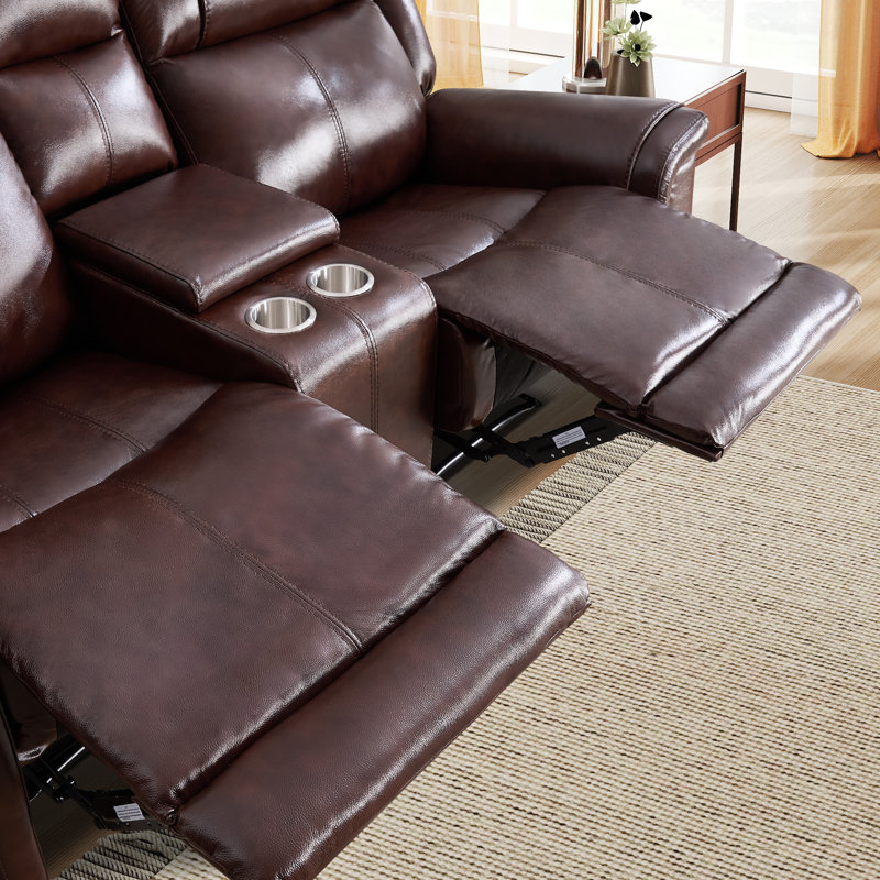 3 - Piece Modern Genuine Leather Manual Reclining Living Room Set With Storage Console & Cup Holders