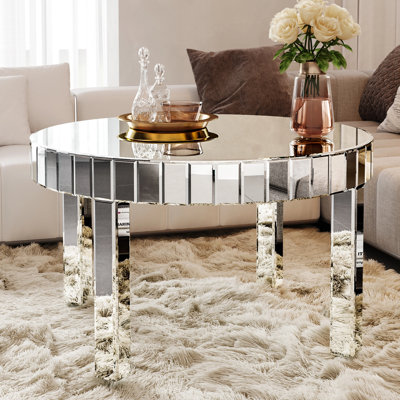 Glass Coffee Table, 31.5"W x 31.5"D x 18.0"H, Faux Marble, 1 Piece, Silver, Marble Top