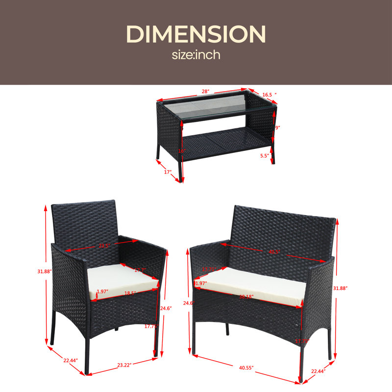 Ensemble de conversation d'extérieur pour 4 personnes avec coussins Semil, Beige