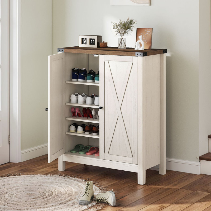 Armoire de rangement pour chaussures 20 paires Tehana, Brun / Blanc