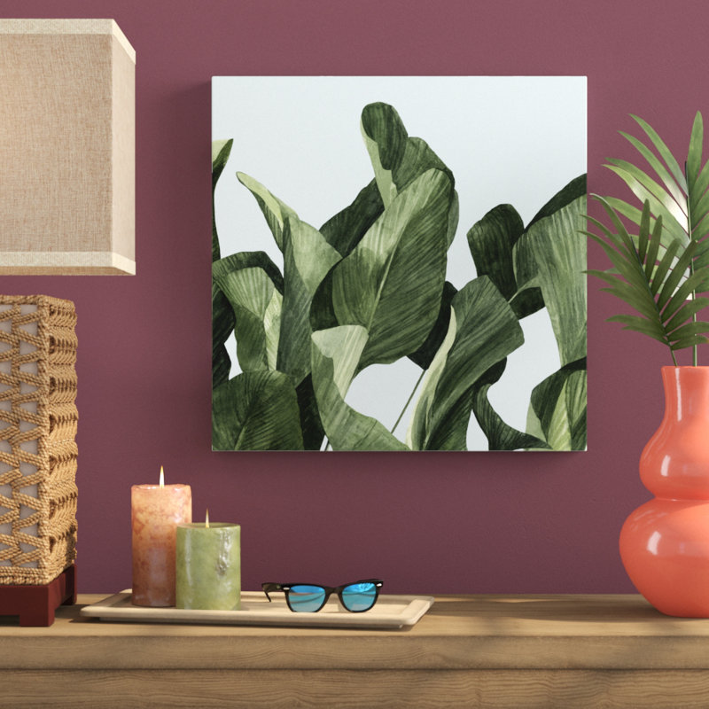 «Celadon Palms II», peinture sur toile, H 20 po x l 20 po, Toile tendue