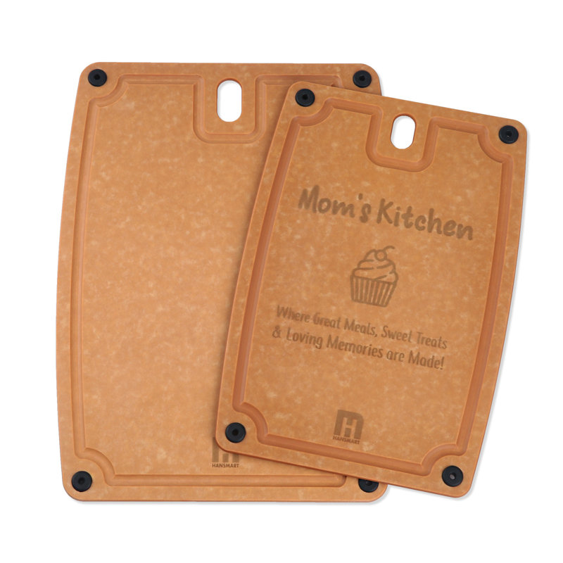 2-Pc. Eco-Friendly Composite Reversible Cutting Board Medium&Large Set With Handles, Mom