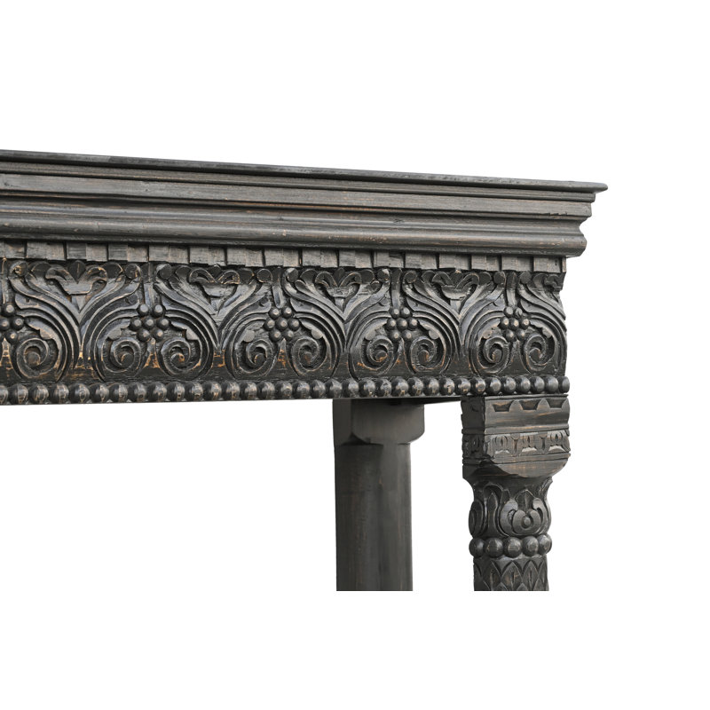 Berlene Carved Solid Wood Hall Tree Bench, Black