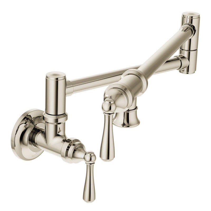 Moen Traditional Wall Mount Swing Arm Folding Pot Filler Kitchen Faucet, Polished Nickel