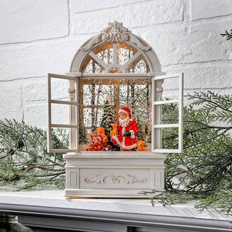 9" LED Santa and Tree Arch Window Globe with Glitter