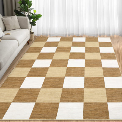 Randolph Checkered Machine Washable Rug Plaid Area Rug Soft Faux Wool Rugs Anti Slip Rugs Large Rug Carpet for Entryway Bedroom Living Room Hallway Kitchen Dining Room and Laundry Room