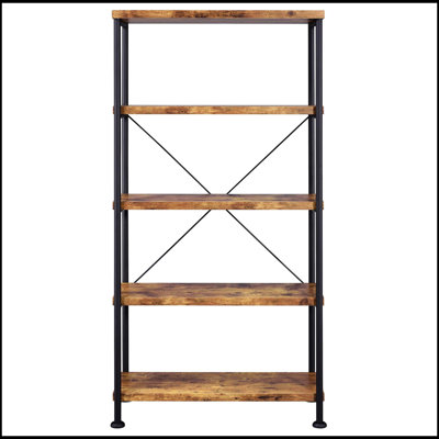 Antique Nutmeg and Black 4-shelf Bookcase, Stylish and Functional for Modern Home Office and Living Spaces.