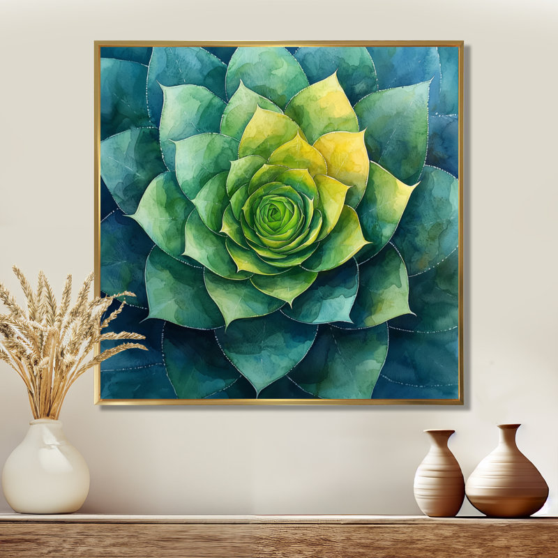 «Hanscom Geometric Spiral Aloe Leaf Succulent I - succulent», art mural, H 30 po x l 30 po, Impression encadrée flottante