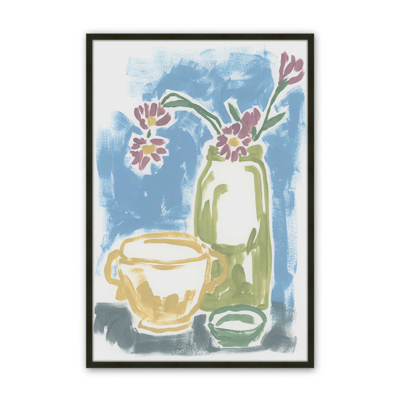 «Gestural Floral Table dessus» par June Erica Vess, reproduction d'art, H 18 po x l 12 po, Noir
