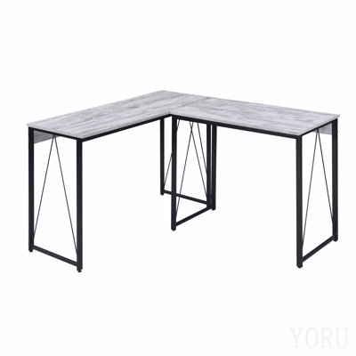 Antique White And Black 35.5" Writing Desk With Metal Sled Base