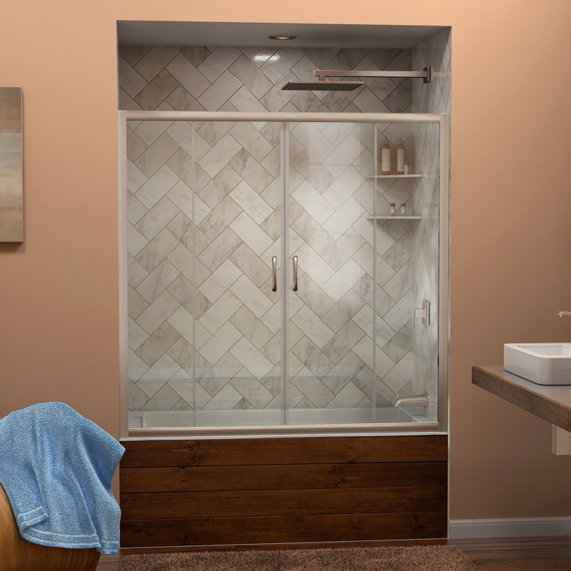 DreamLine Montego 66 in. L x 27 in. H White Acrylic Freestanding Bathtub, Brushed Nickel