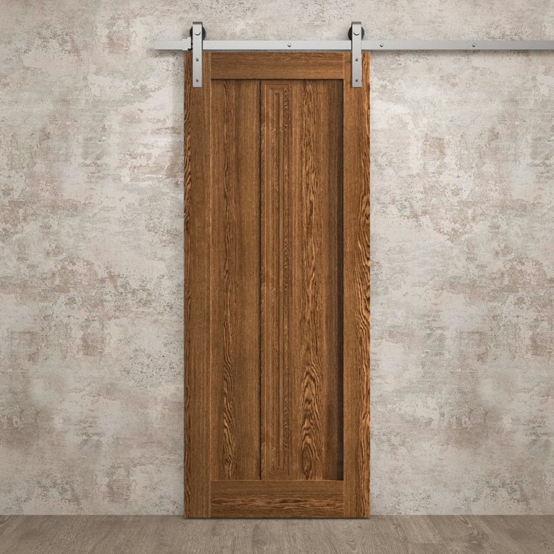 Porte de grange moderne 18 x 84 pouces Ego 5006 Chêne Cognac Rail de 6,6 pi, quincaillerie robuste, panneaux pleins, portes intérieures