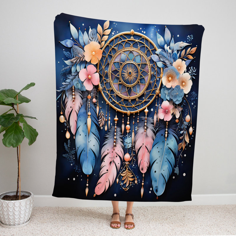 Throw Blanket, 51" W x 60" L, Floral/Abstract, Pink/Blue