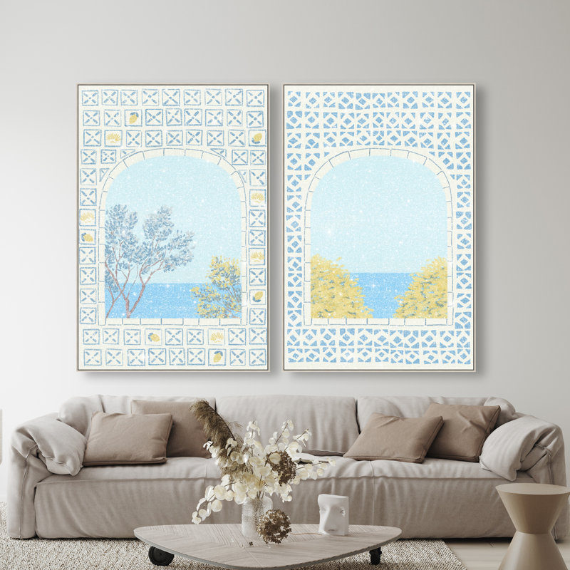 Mediterranean Window Set Set by Oliver Gal, 62"H x 42"W, Silver Floater Frame
