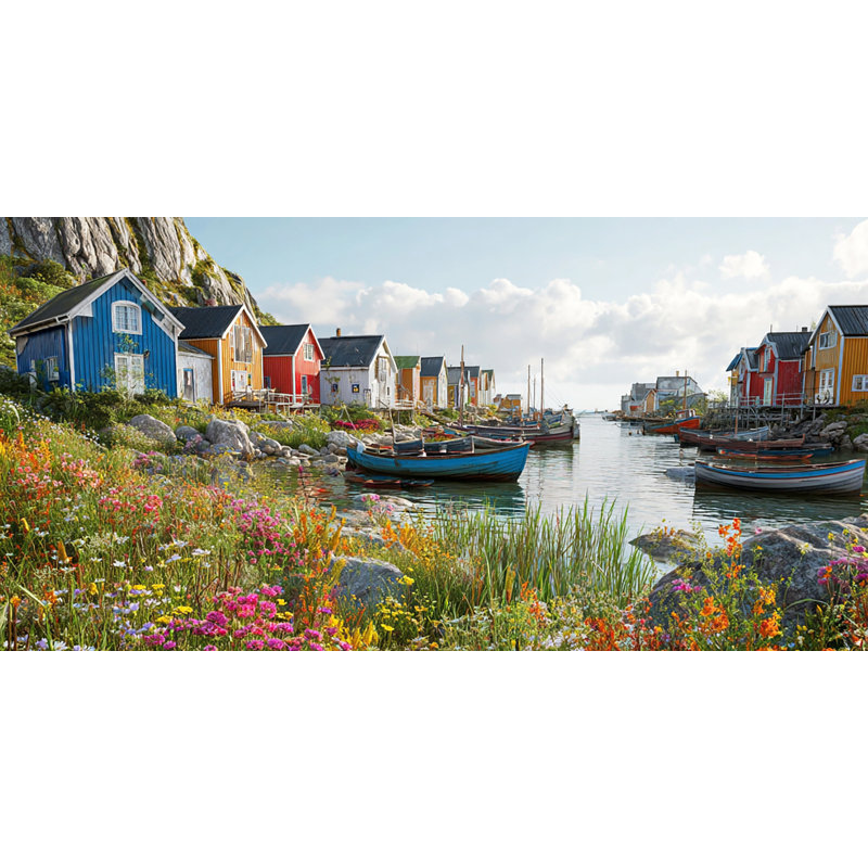 Art mural sur toile Harbour Garden Village, H 20 po x l 40 po