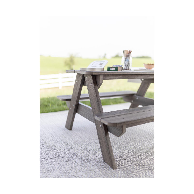 Kids Outdoor Rectangular Picnic Table, Light Gray/White
