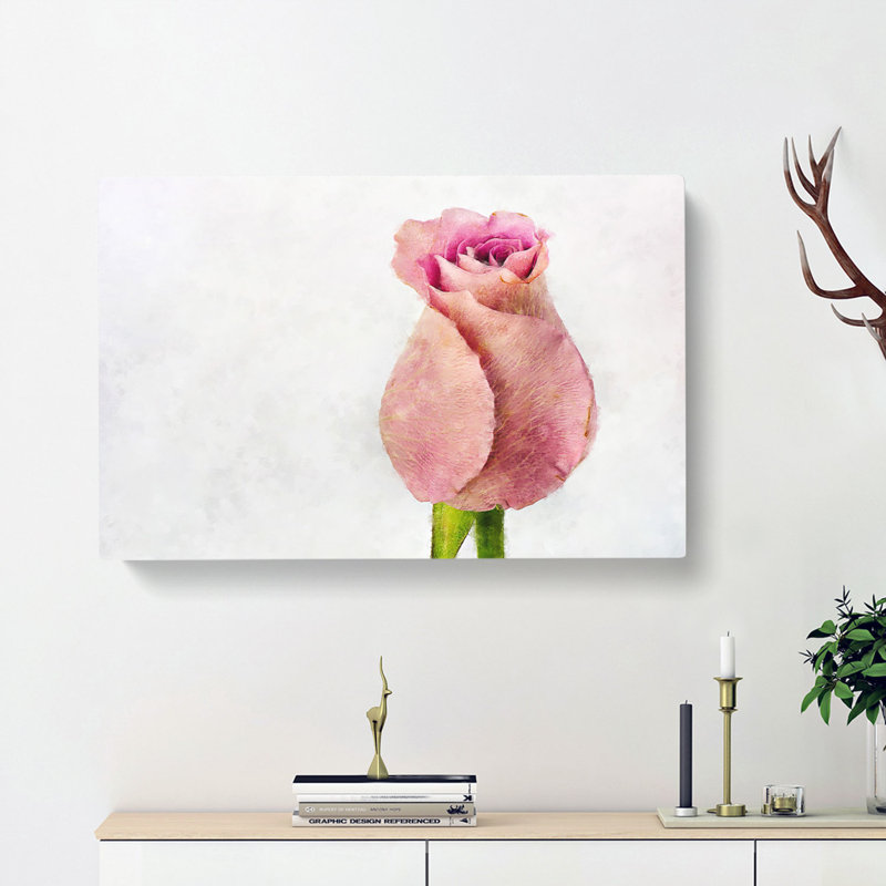 Pink Rose Beginning To Bloom - Wrapped Canvas, 35cm H x 50cm W x 3cm D