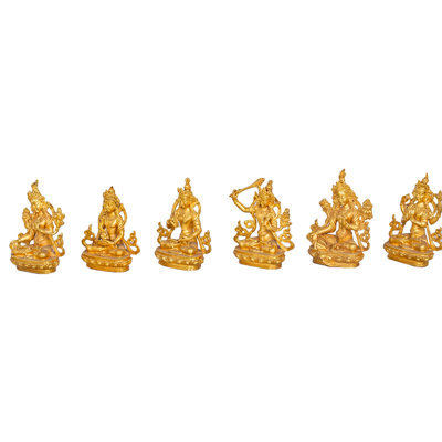 Ensemble de 6 figurines de bodhisattva bouddhiste tibétain