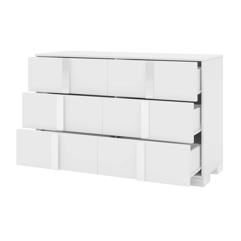 Commode à miroir avec 6 tiroirs, armoire de rangement élégante pour table d'appoint moderne avec poignée en métal, Blanc
