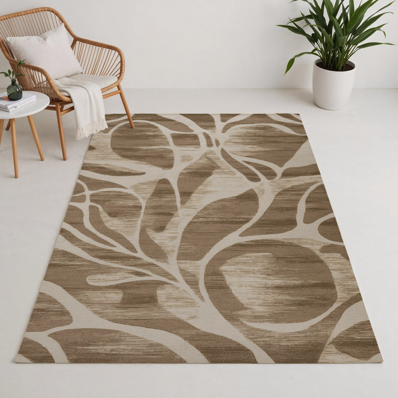 Tapis beige abstrait intérieur et extérieur, Rectangulaire 3 pi x 5 pi