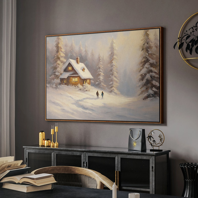 Paysage rétro CLCLII, Toile encadrée noyer flottant, H 27 po x l 41 po x P 2 po