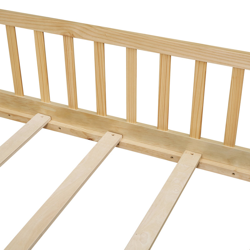 Finka Kids Floor Platforms Bed With Fence and Door, Queen, Natural