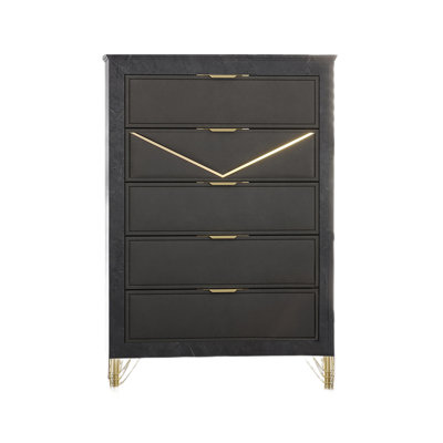 Commode haute Semy, stratifié marbre gris anthracite, or