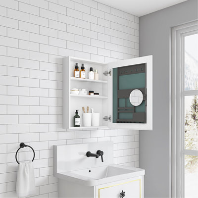 Armoire à pharmacie avec miroir à bords biseautés, porte à ouverture sur la droite et porte sans cadre l 20 po x H 26 po