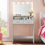 Bureau de meuble-lavabo de chambre à coucher avec rangement à 2 niveaux, lumières miroir, grand tiroir - option d'éclairage blanc 3 modes d'éclairage, miroir, glamour