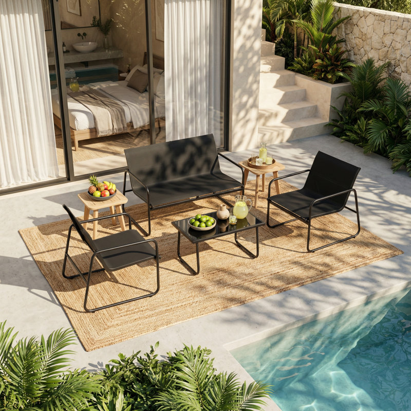 Garden Patio Furniture Set 4 Pieces, Black