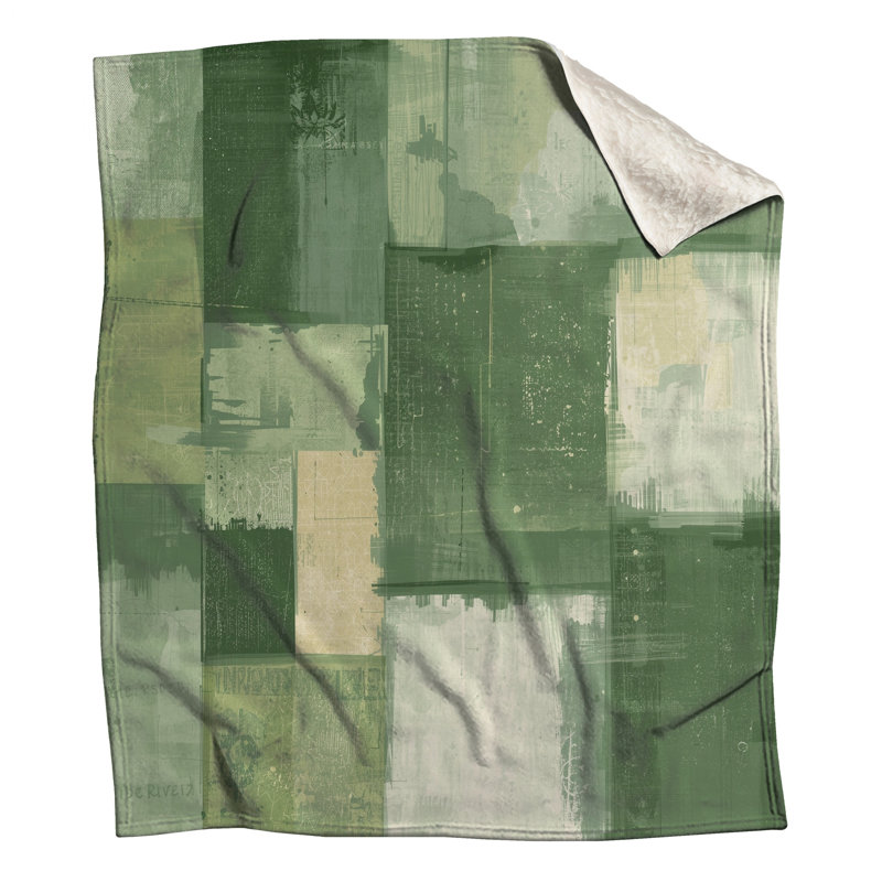 Green Beige Abstract Blankets, 60in W x 80in H