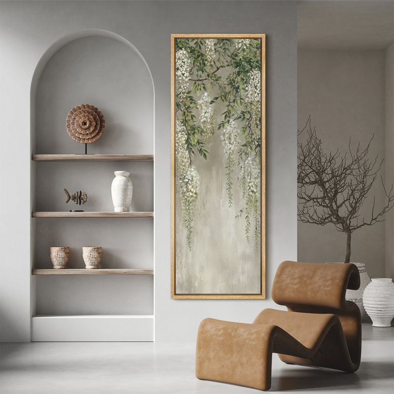 «Wisteria blanc élégant», art botanique suspendu très grand, reproduction d'art sur toile encadrée, Naturel