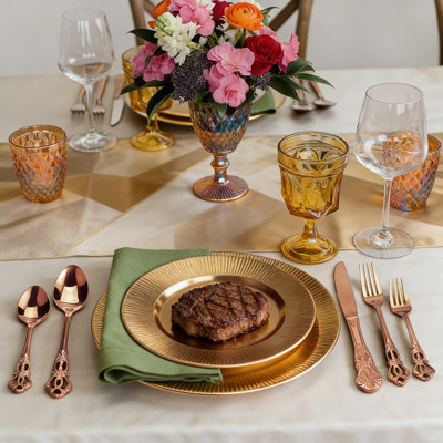 48-Piece Rose Gold Stainless Steel Flatware Set For 8, Anti-Rust, Dark Finish