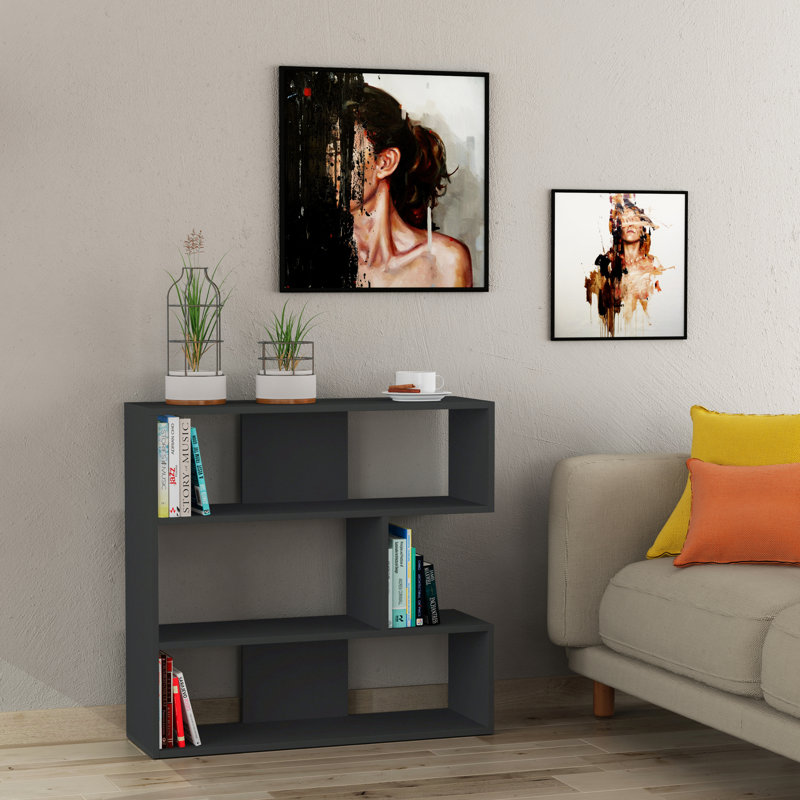 Bibliothèque géométrique H 35 "x l 37", Gris foncé