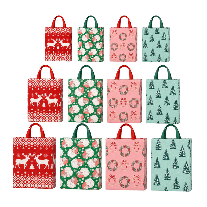 12 Pack Holiday Gift Bags with Handles - Christmas, Christmas