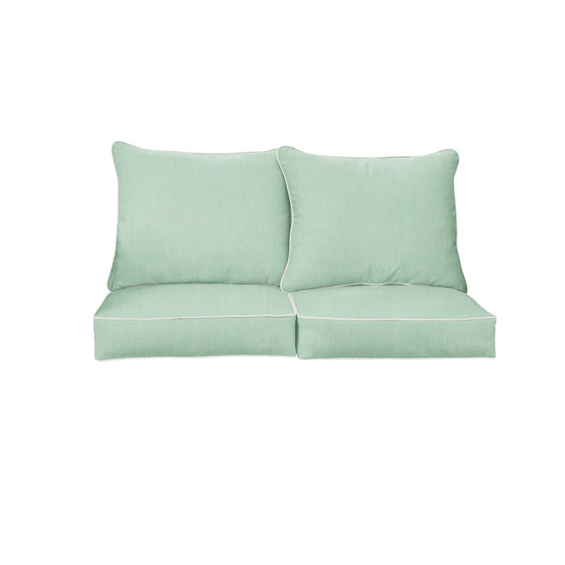 Sunbrella Outdoor Solid Loveseat Pillow and Cushion Set, Sunbrella - Canvas Spa, 22.5 in W x 22.5 in D x 5 in H