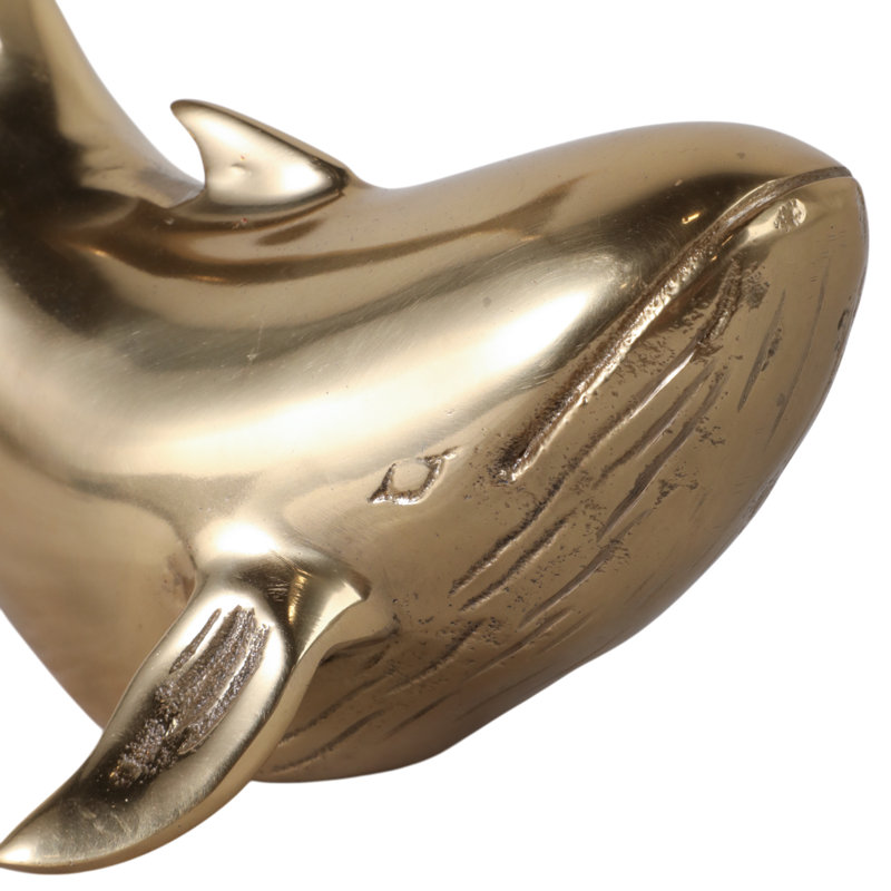 Ornamental Whale Statue Sculpture For Home Decor - Ocean-Inspired Decorative Objects Figurine For Living Room Accent - 11", Gold